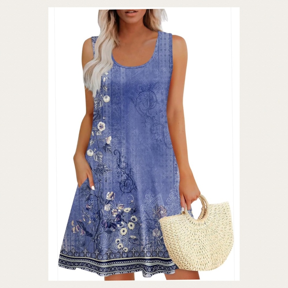 NEW Stunning Vibrant Blue Floral Sleeveless Scoop Neck Mini Sundress
